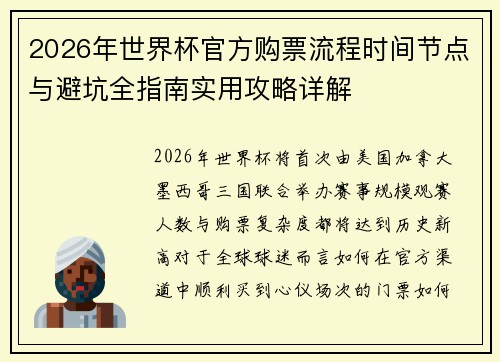 2026年世界杯官方购票流程时间节点与避坑全指南实用攻略详解